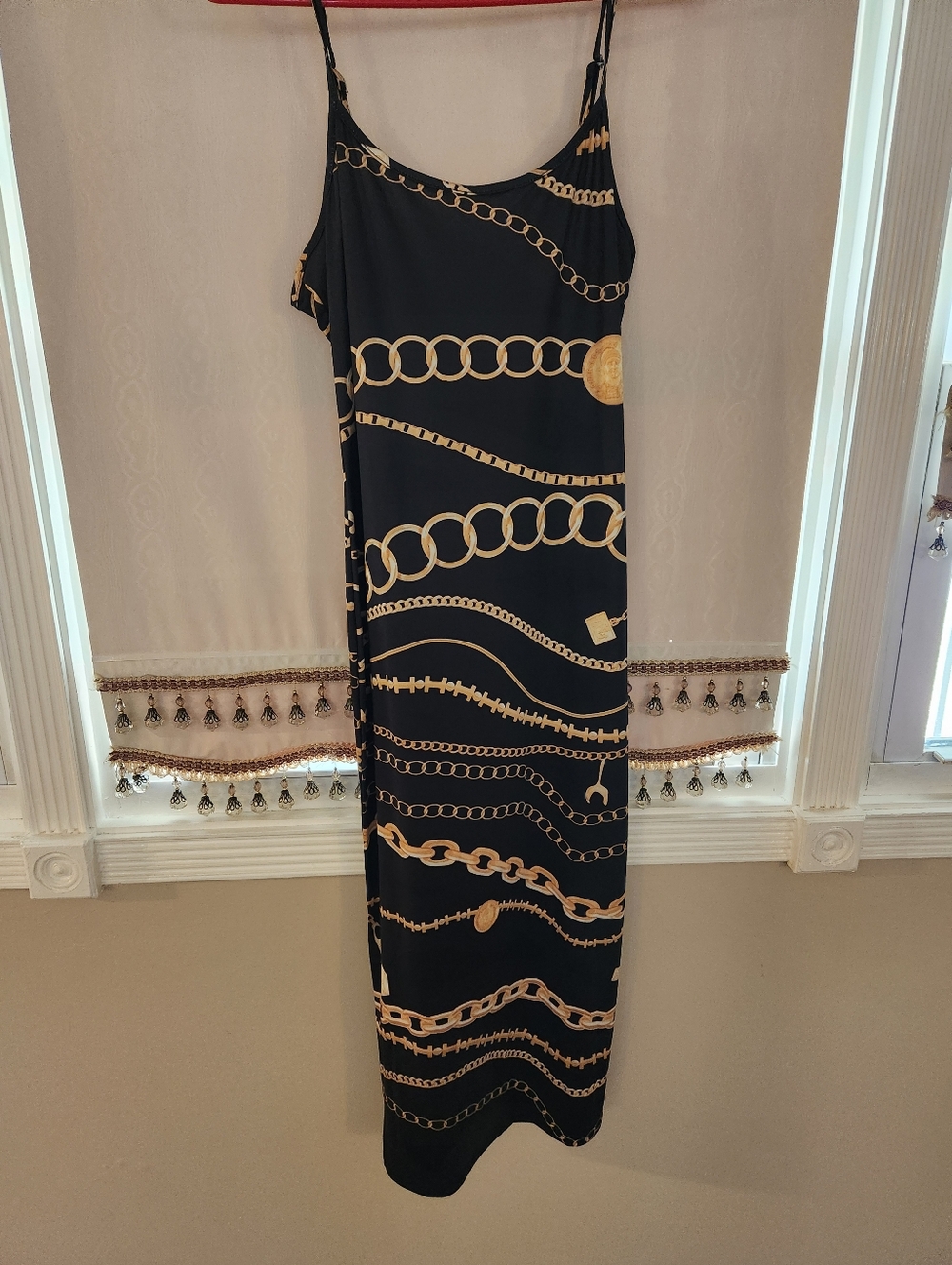 CBR Black Maxi Slip Dress with Gold Chain Motif
